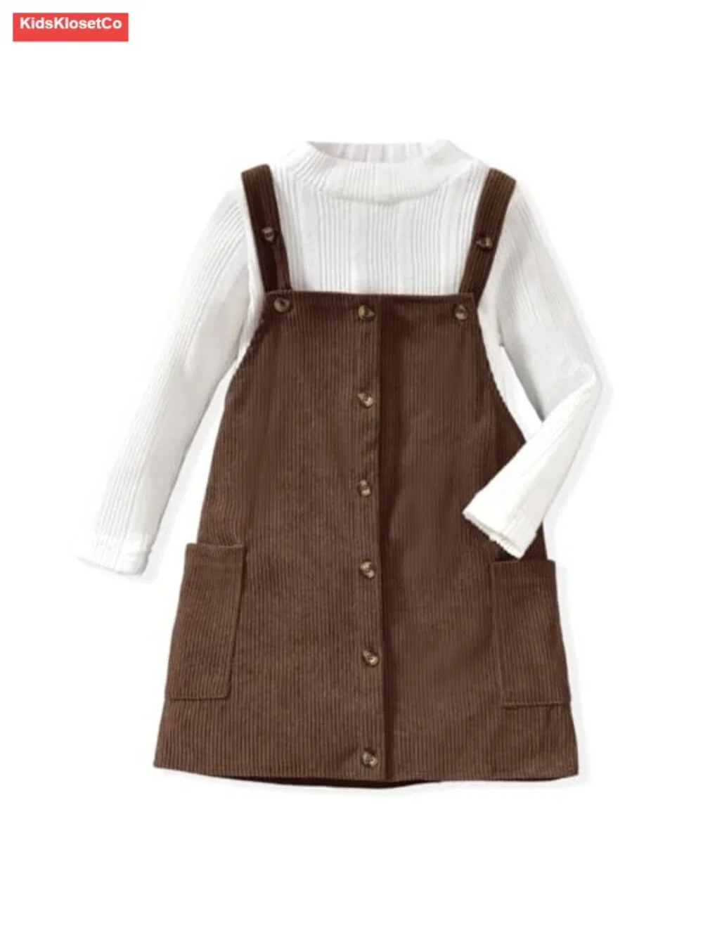 Toddler Corduroy Button Down Overall Dress Set 2-7Y